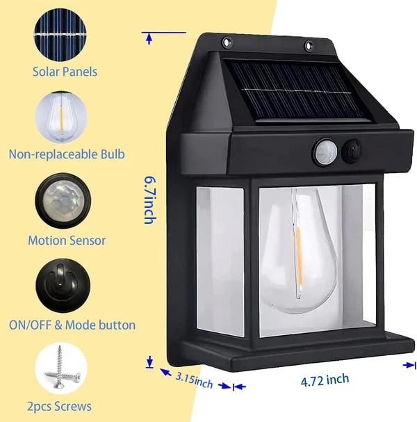 Solvägglampa med Rörelsesensor – Energisnål, Vattentålig, Superljusstark, Smart Belysning för Utomhusbruk (Vit/Svart)