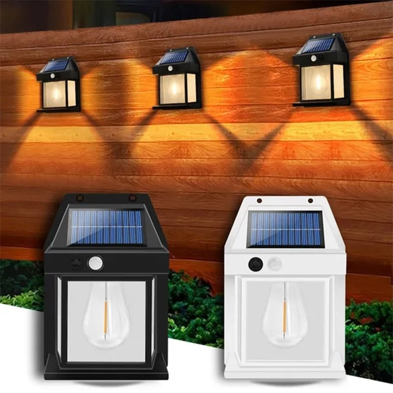 Solvägglampa med Rörelsesensor – Energisnål, Vattentålig, Superljusstark, Smart Belysning för Utomhusbruk (Vit/Svart)