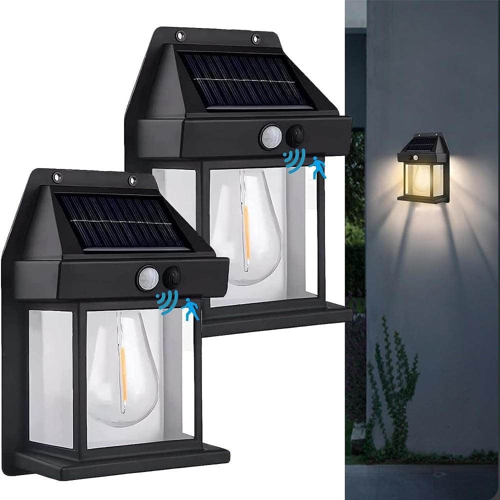 Solvägglampa med Rörelsesensor – Energisnål, Vattentålig, Superljusstark, Smart Belysning för Utomhusbruk (Vit/Svart)