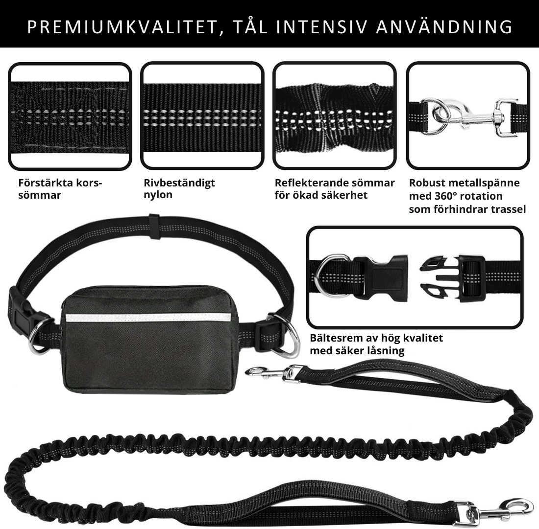 DoggoBelt™ | Handsfree hundkoppel med dragkedjeficka