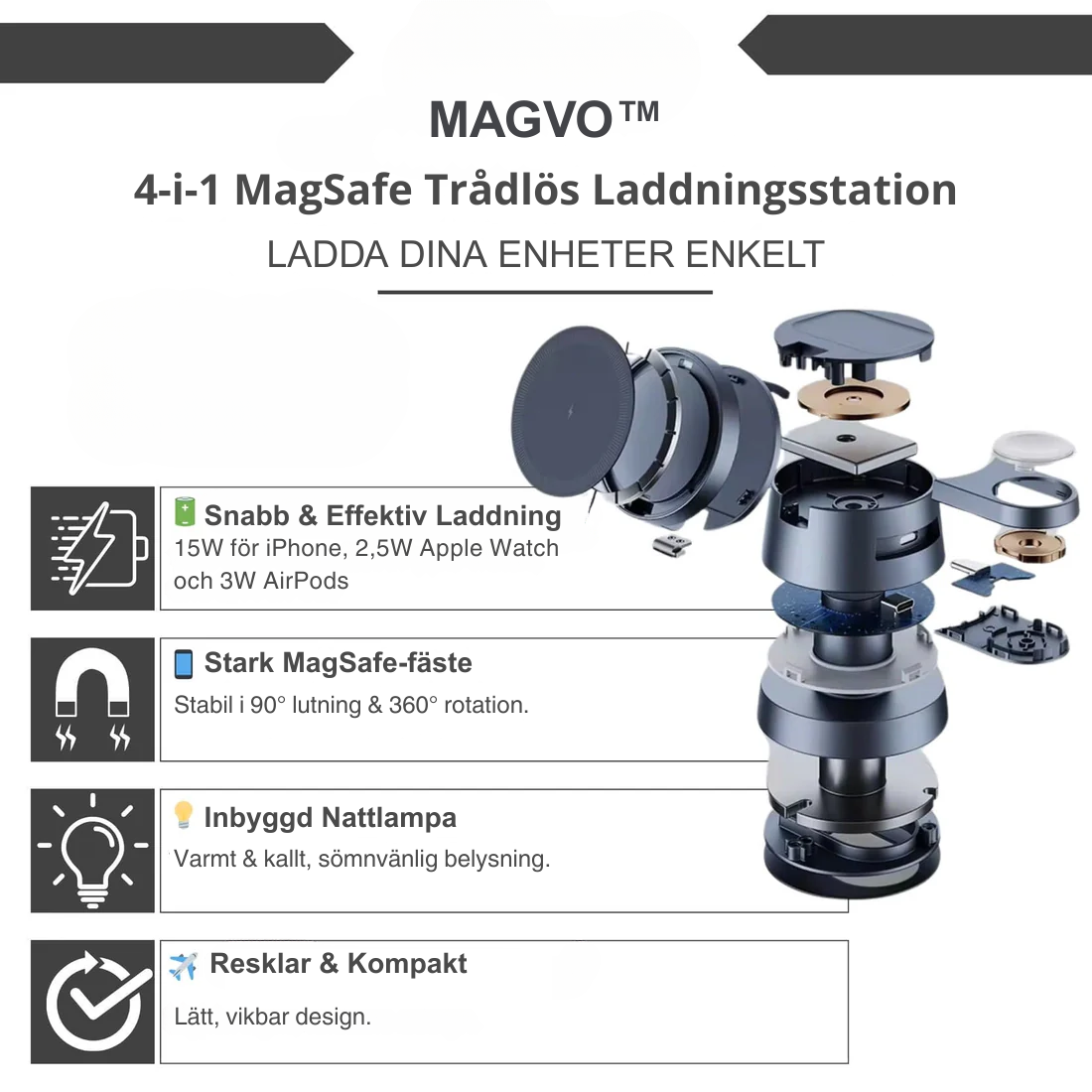 Magvo™ | 4-i-1 MagSafe Trådlös Laddningsstation
