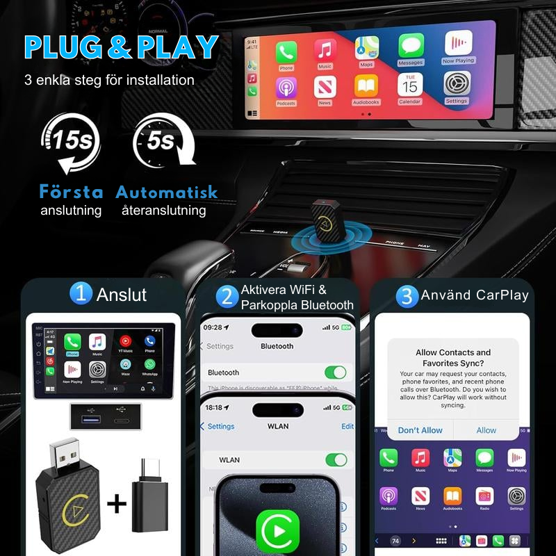 AutoPlugGo™ | Mini Trådlös CarPlay-adapter