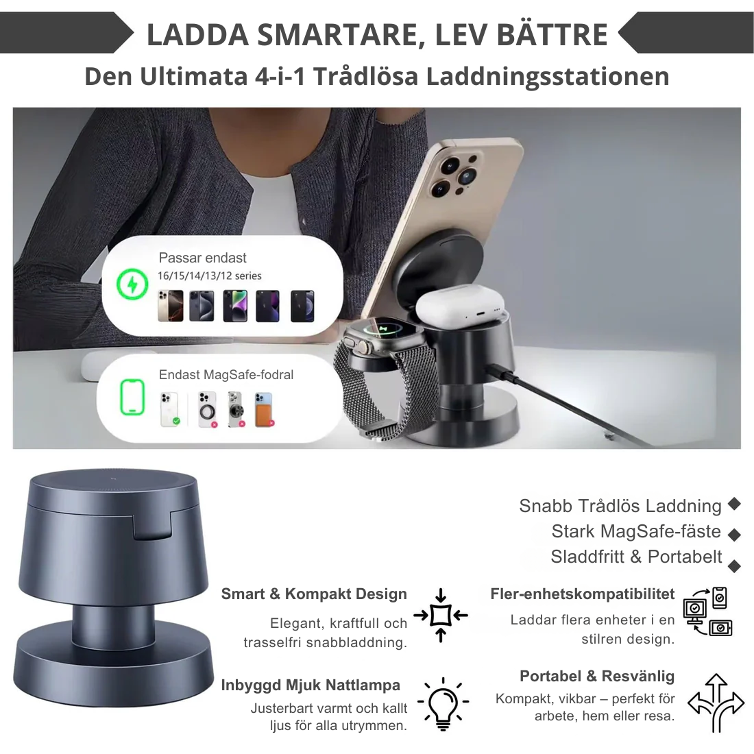 Magvo™ | 4-i-1 MagSafe Trådlös Laddningsstation