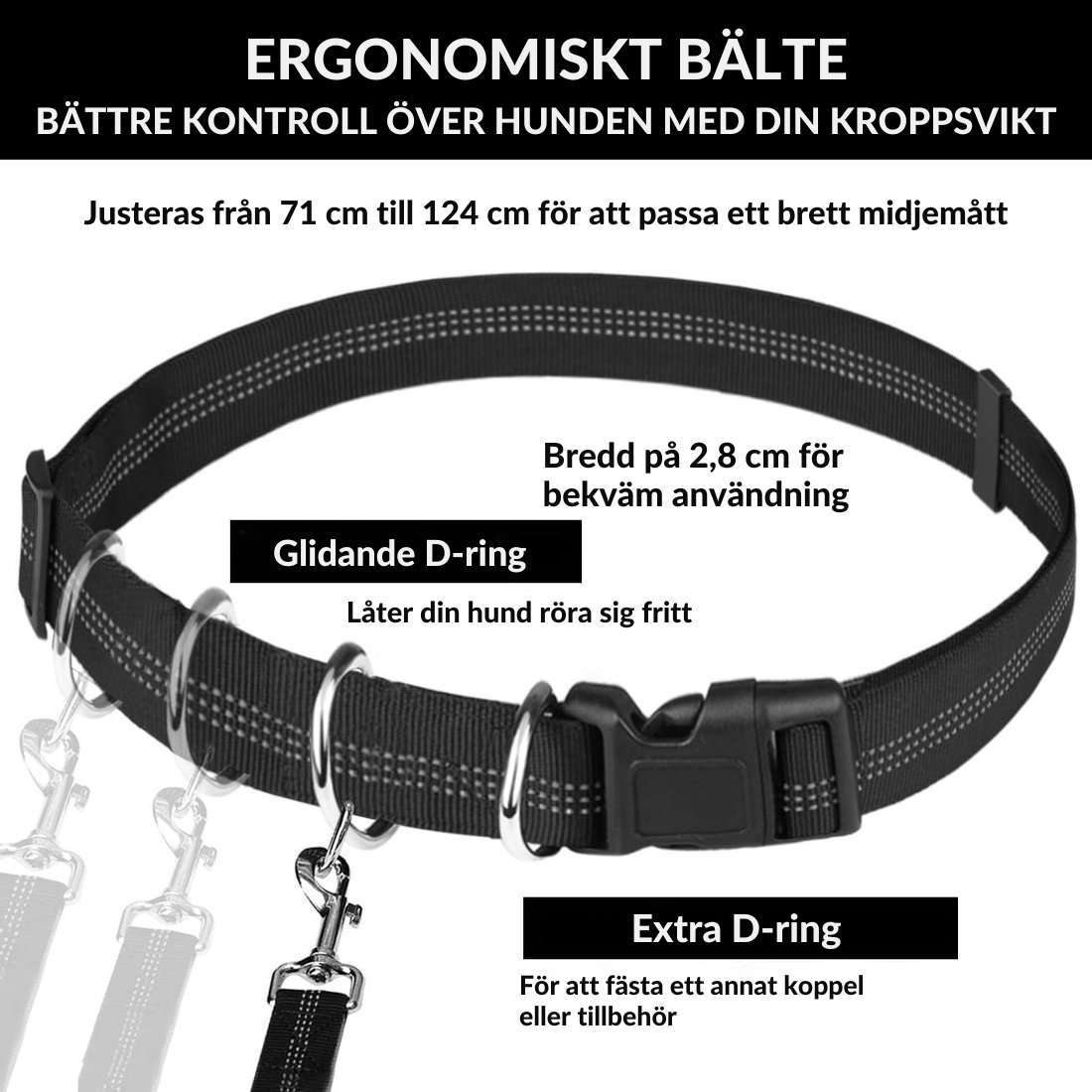DoggoBelt™ | Handsfree hundkoppel med dragkedjeficka