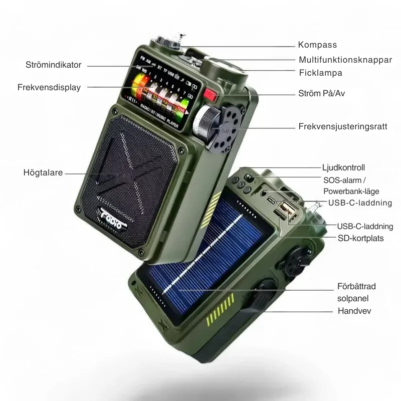 SignalSafe™ Survival Hub – 9-i-1 Nödradio, Powerbank och Säkerhetsenhet