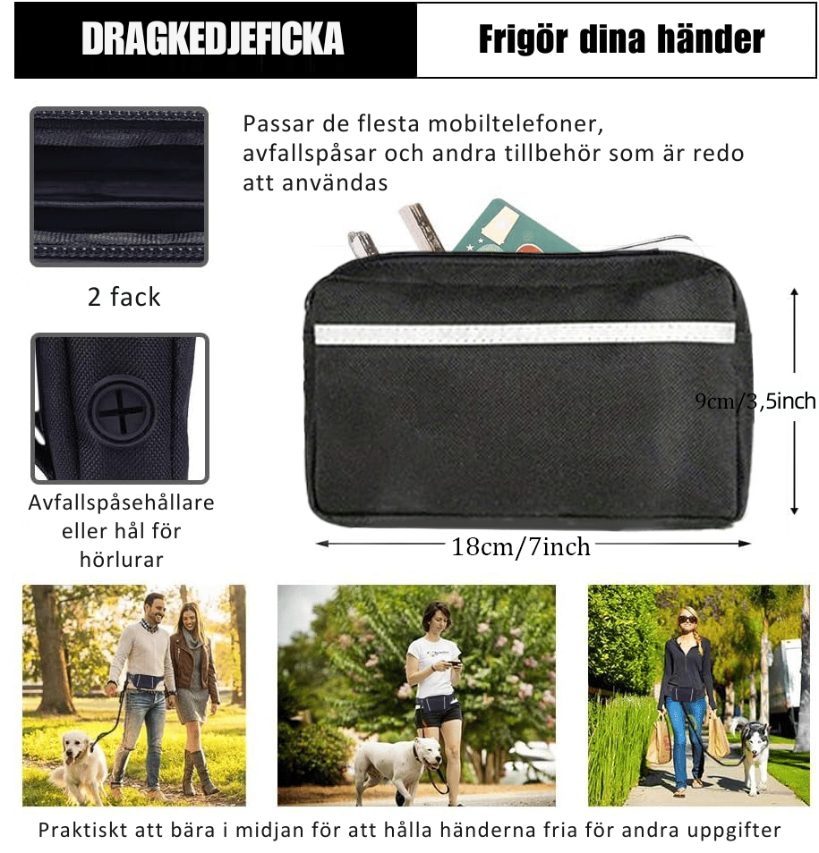 DoggoBelt™ | Handsfree hundkoppel med dragkedjeficka