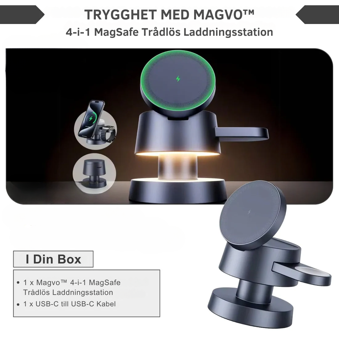 Magvo™ | 4-i-1 MagSafe Trådlös Laddningsstation