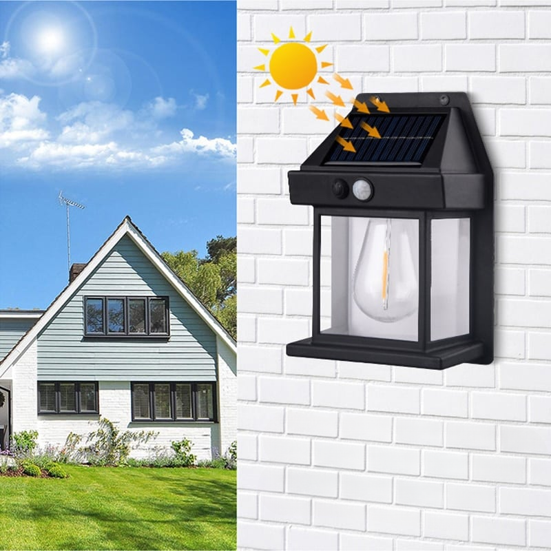 Solvägglampa med Rörelsesensor – Energisnål, Vattentålig, Superljusstark, Smart Belysning för Utomhusbruk (Vit/Svart)